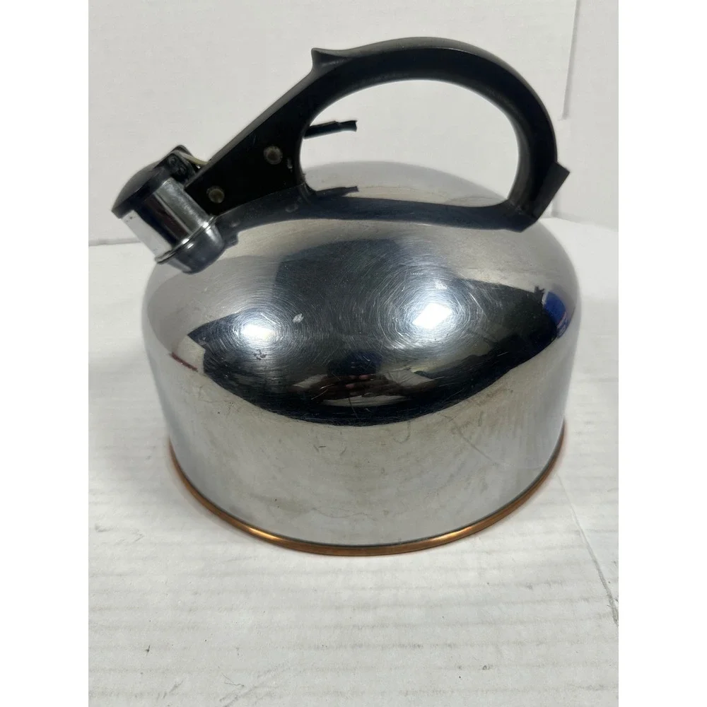 Vintage Revere Ware 1801 Copper Bottom Stainless Steel Whistling Tea Kettle USA